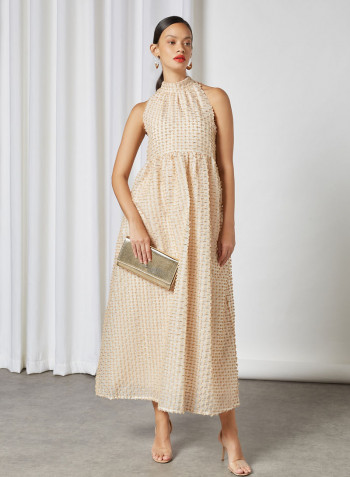 Textured Sleeveless Dress Beige