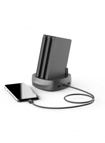 3-In-1 Power Station with Built-In Cable 8000mAh Black/Grey