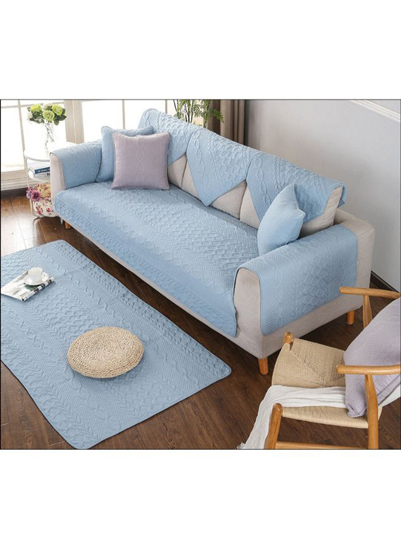 Embroidered Pattern Washable Sofa Slipcover With Cushion Cover Blue/Grey