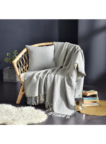 Modern Graceful Tassel Cozy Knitted Blanket Polyester Grey 130x200centimeter