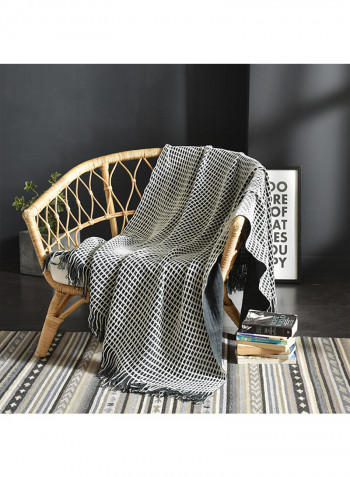 Plaid Pattern Warm Knitting Blanket Polyester Grey 130x170centimeter