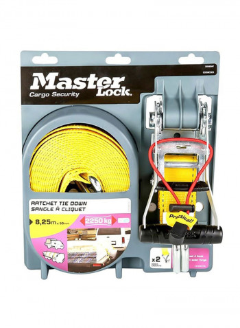 Ratchet Tie Down With J-Hooks Yellow/Black 825cm