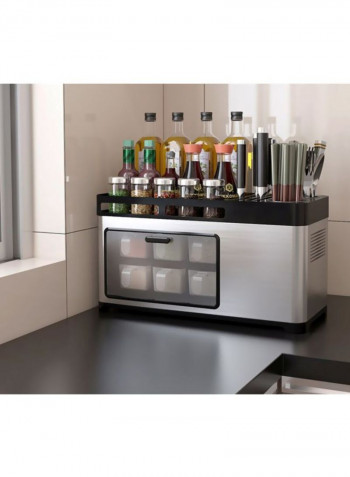 Kitchen Spice Storage Rack With Seasoning Jars silver 47×22.50×27cm