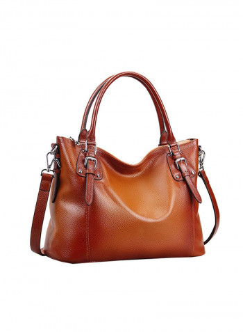 Leather Tote Top Shoulder Bag Brown