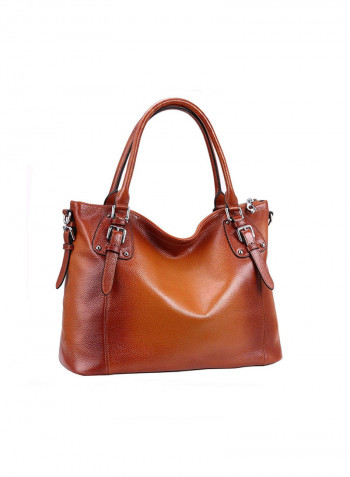 Leather Tote Top Shoulder Bag Brown
