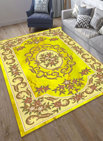 Floral Print Anti-Skidding Home Carpet Yellow/Beige 80X160centimeter