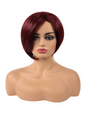 Side-Parted Short Straight Bob Wig Wine Red 8inch