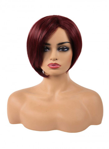 Side-Parted Short Straight Bob Wig Wine Red 8inch