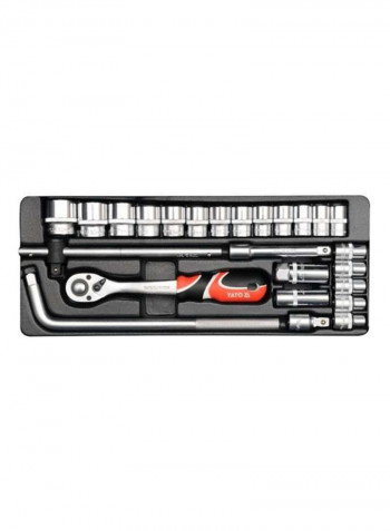 25-Piece Socket Set Silver/Red/Black 1/2inch