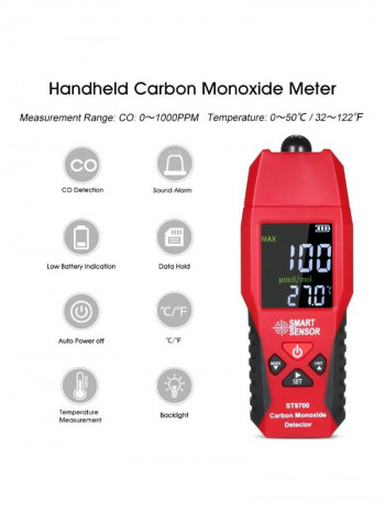 Handheld LCD Display Carbon Monoxide Meter Red/Black 19.50 x 7.70 x 3.50centimeter