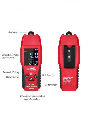 Handheld LCD Display Carbon Monoxide Meter Red/Black 19.50 x 7.70 x 3.50centimeter