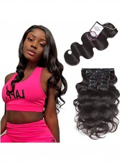 7 Piece Body Wave Remy Clip in Hair Extensions Black 16inch