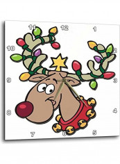 Reindeer With Holiday Lighted Antlers Wall Clock Multicolour 15x15inch