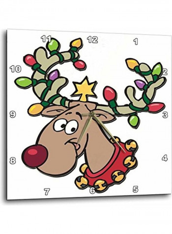 Reindeer With Holiday Lighted Antlers Wall Clock Multicolour 15x15inch