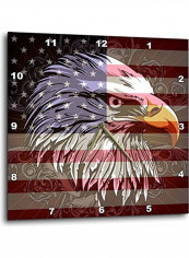 Patriotic Bald Eagle And USA American Flag Wall Clock Multicolour 15x15inch
