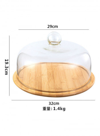Cake Platter With Dome Cover Beige/Clear Plate 32, Lid (29x19.3)cm