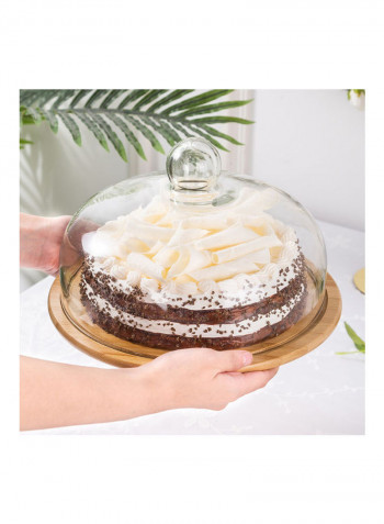 Cake Platter With Dome Cover Beige/Clear Plate 32, Lid (29x19.3)cm