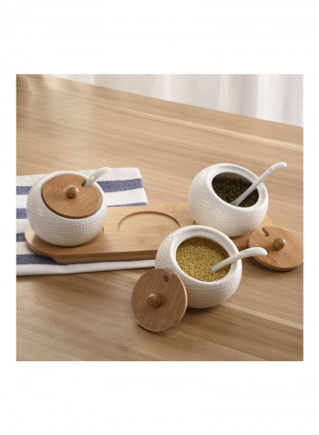 Set Of 3 Ceramic Seasoning Jar Bowl Spice Sugar Container Multicolour
