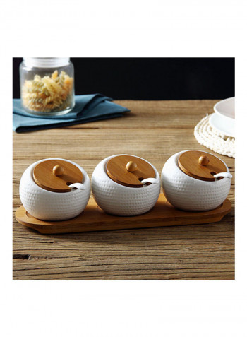 Set Of 3 Ceramic Seasoning Jar Bowl Spice Sugar Container Multicolour
