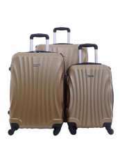 Hardside ABS 3-Piece Luggage Travel Trolley Set Golden
