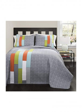 3-Piece Quilt Set Grey/Green/Blue