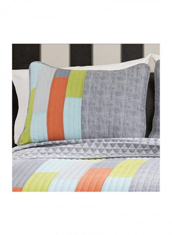 3-Piece Quilt Set Grey/Green/Blue