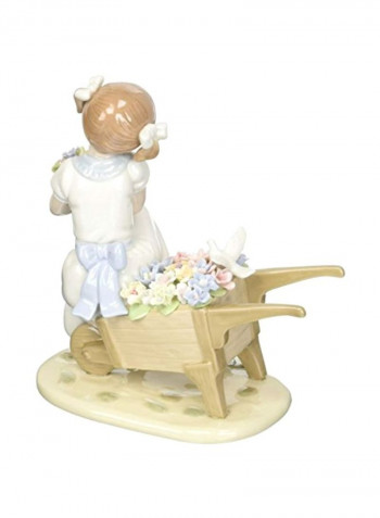 Cuddle Me With Blossoms Ceramic Figurine White/Beige/Green 6.25inch