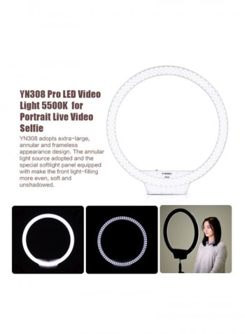 Wireless Temperature Remote LED Ring Video Light YN-308 20.7x20.7x1.8inch White