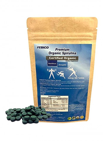 Premium Organic Spirulina 500mg - 500 Tablets