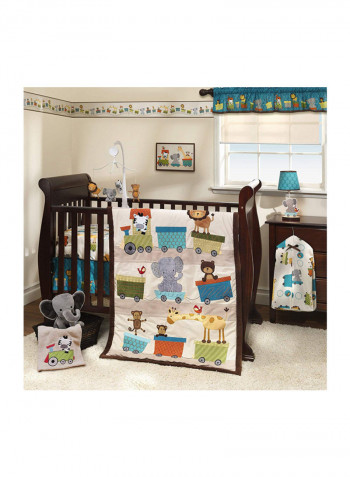 3-Piece Choo Choo Safari Animal Printed Crib Bedding Set