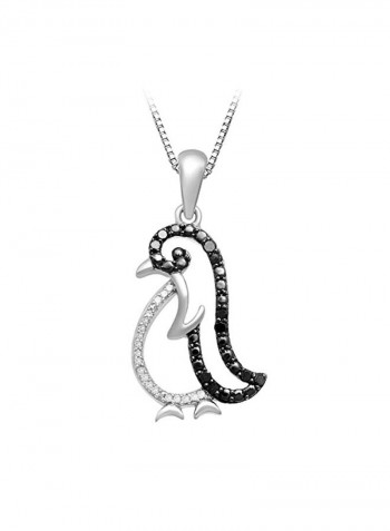 925 Sterling Silver 0.01 Ct Diamond Studded Penguin Pendant Necklace