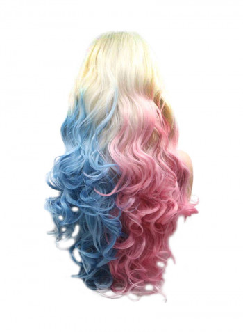 Ombre Body Wave Half Hand Tied Hair Replacement Wig Blonde/Blue/Pink 24inch