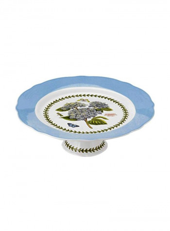 Scalloped Edge Footed Cake Plate White/Blue/Green 10.5inch