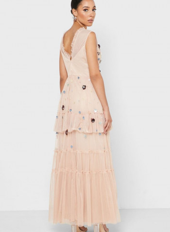 Embellished Detail Pleated Dress Pink