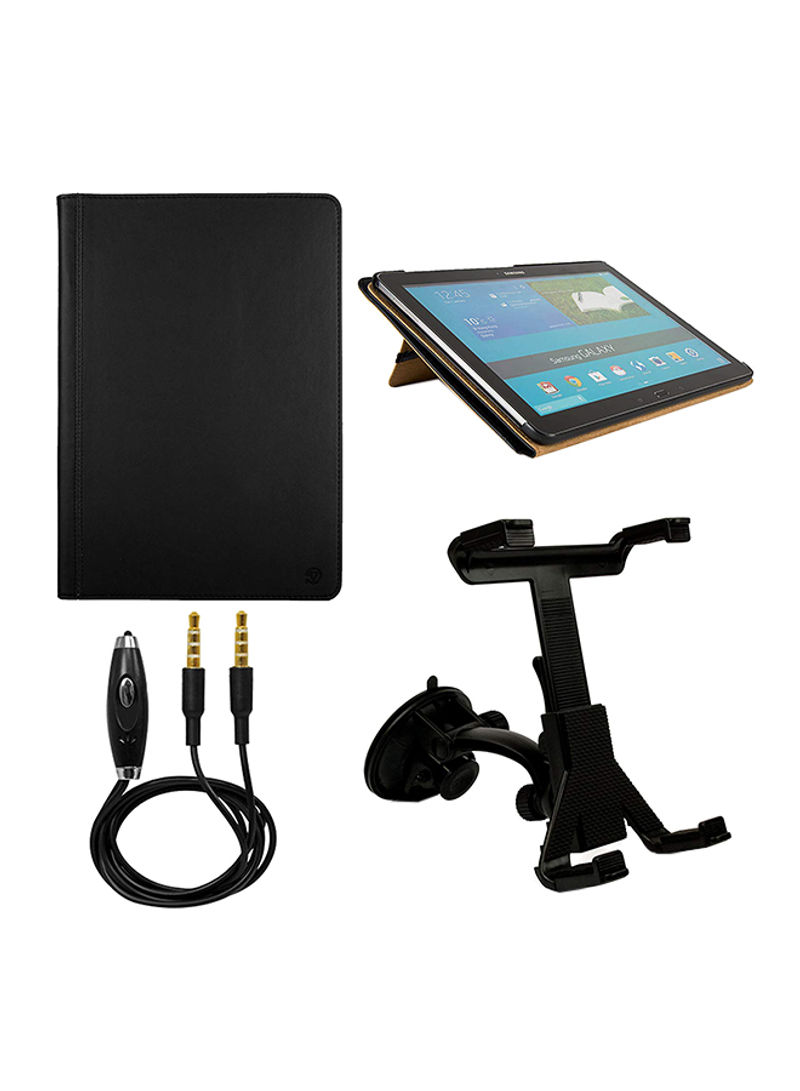 Standing Portfolio Case For Samsung Galaxy Tab Pro Tablet With Windshield Mount And Auxilary Cable Black