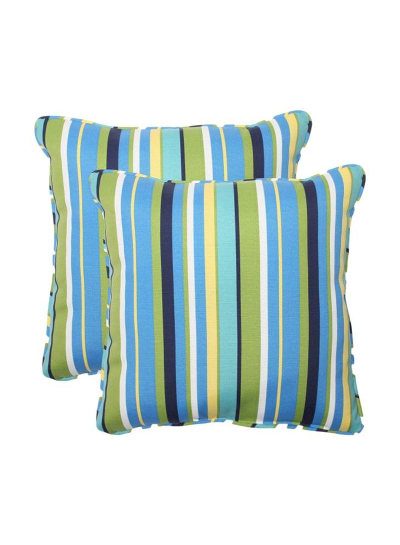 2-Piece Stripe Throw Pillow Green/Blue/White 18.5x18.5x5inch