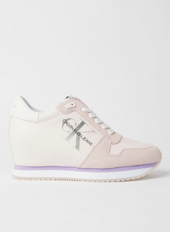 Leather Wedge Sneakers Pearly Pink