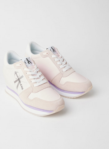 Leather Wedge Sneakers Pearly Pink