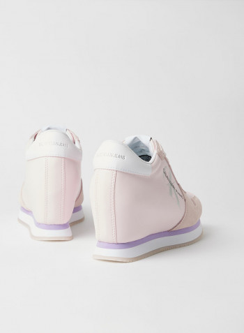 Leather Wedge Sneakers Pearly Pink