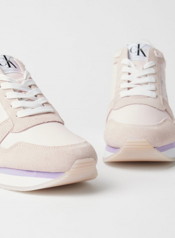 Leather Wedge Sneakers Pearly Pink
