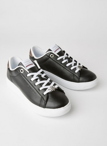 Metallic Leather Cupsole Sneakers Black