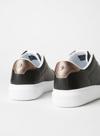 Metallic Leather Cupsole Sneakers Black