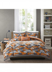 3-Piece Comforter Set Polyester Orange/Grey/White Twin/Twin X-Large