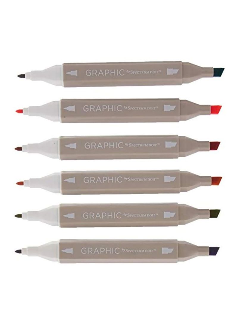 6-Piece Earth Graphic Alcohol Marker Set Gold/Amber/Pear Green
