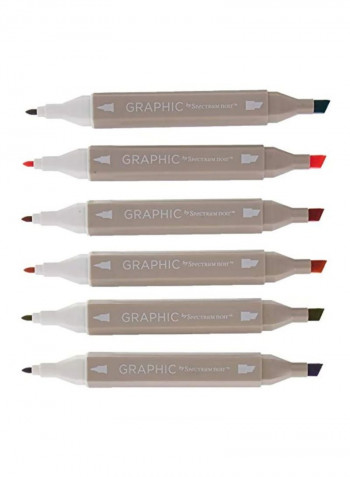 6-Piece Earth Graphic Alcohol Marker Set Gold/Amber/Pear Green