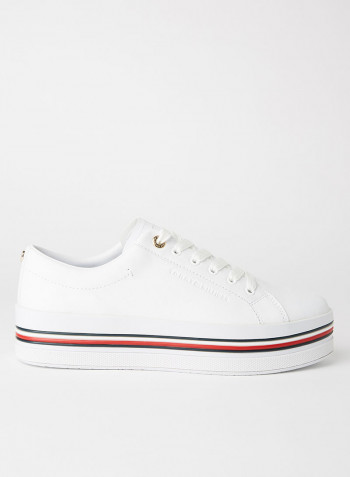 Leather Flatform Sneakers White