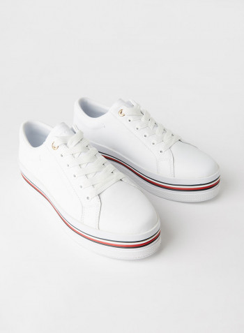Leather Flatform Sneakers White