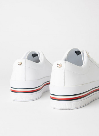Leather Flatform Sneakers White