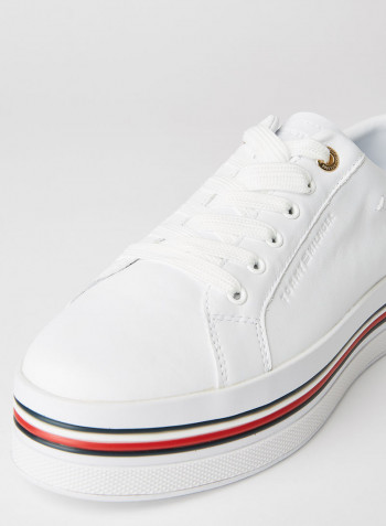 Leather Flatform Sneakers White