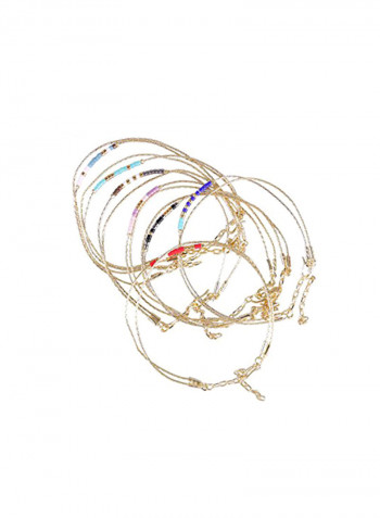 7-Piece 18 Karat Gold Plated Beaded Chain Bracelet